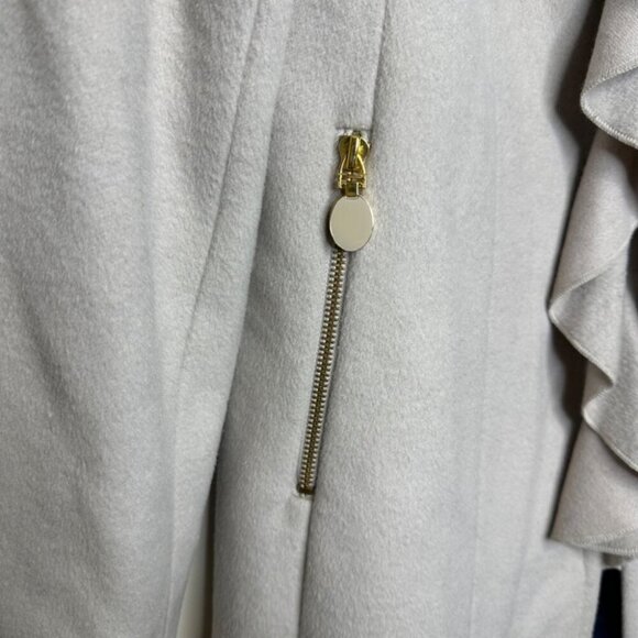 T TAHARI Light Gray Wool Blend Victorian Ruffle Front Mock Neck Pea Coat Size 12 - Picture 7 of 16